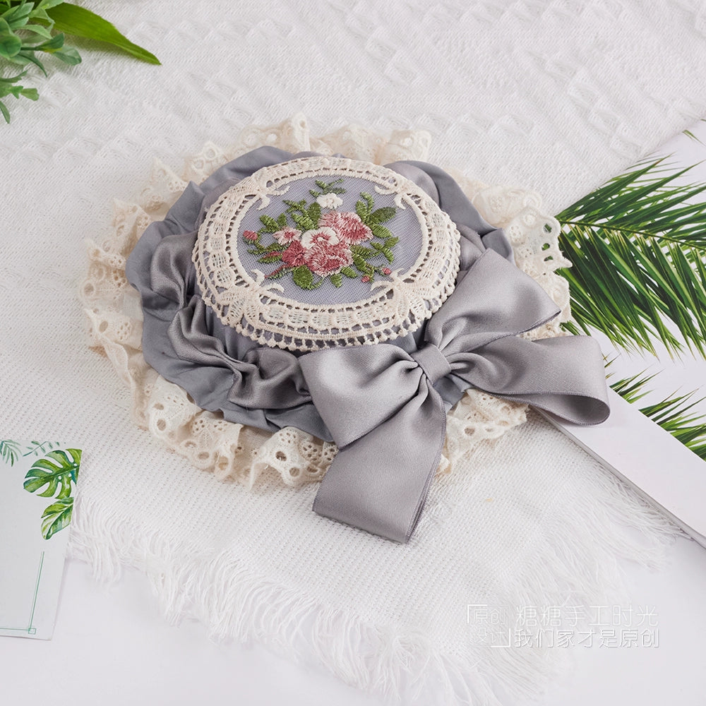 Sugar Time - Sweet Lolita Top Hat, Floral Embroidery