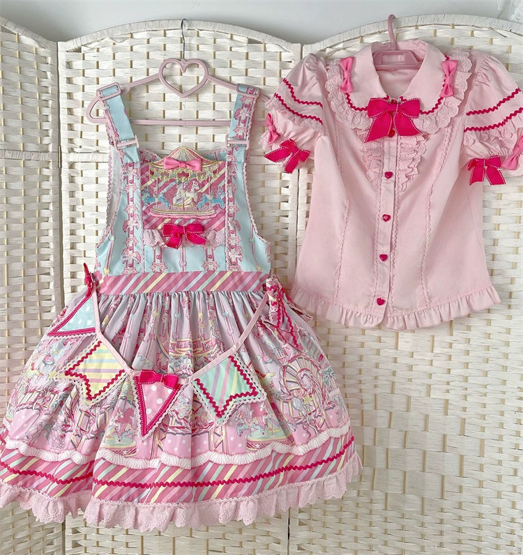 Letters from Unknown Star - Candy Park - Sweet Lolita Print Jumper Dress S Blue salopette only