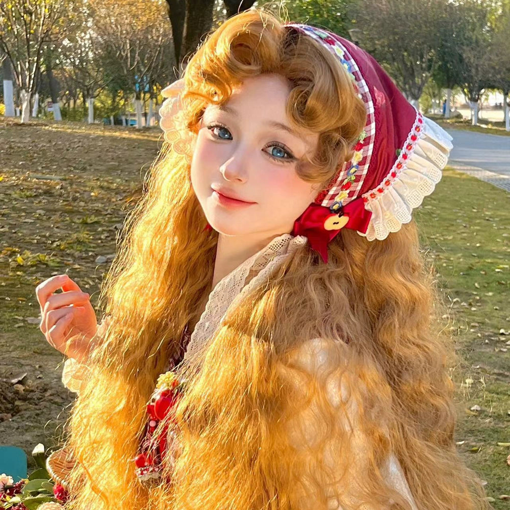 Mabuxi~Princess Diary~Golden Brown Lolita Wig Sheep Curls Long Romantic Wig 40476:670190