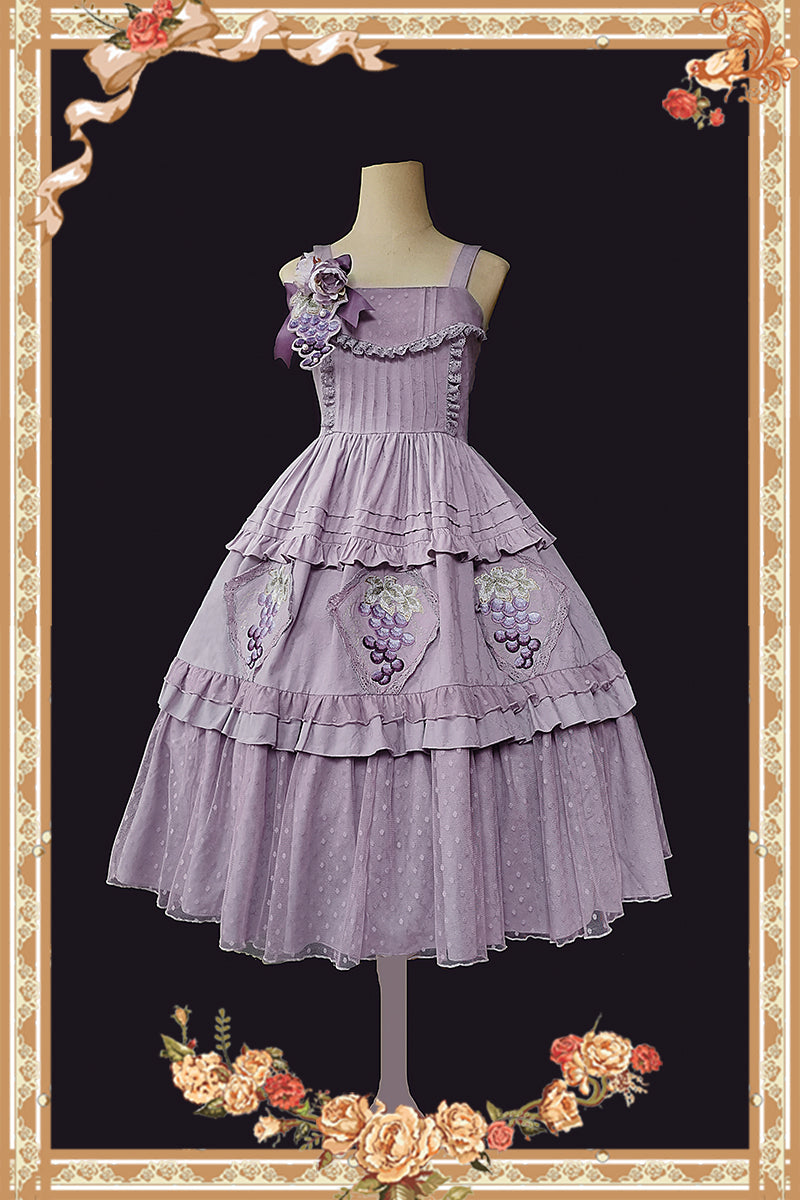 Infanta - Grape Manor - Country Lolita JSK Suit with Grape Embroidery Purple JSK only (the brooch is not included) S