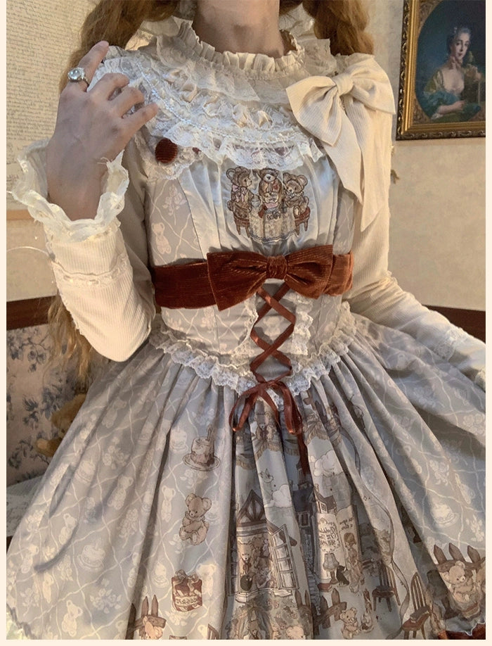 Alice Girl~Bear Castle~Sweet Lolita Dress Natural Waist JSK   