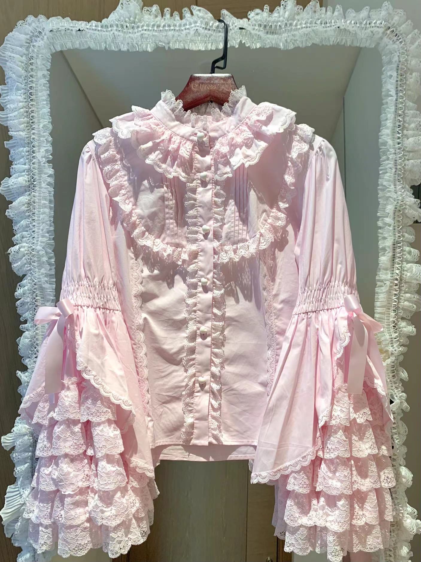 Plum Tree - Liliya's Secrets - Cotton Lolita Shirt Princess Sleeve Gorgeous Lolita Blouse XS light pink