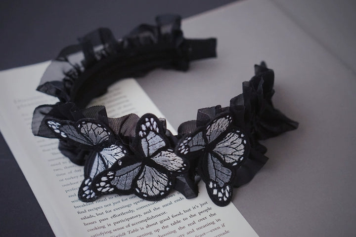 Strange Sugar~Gothic Lolita Black Headdress Butterfly KC Photography Props 1 - Gray butterfly  