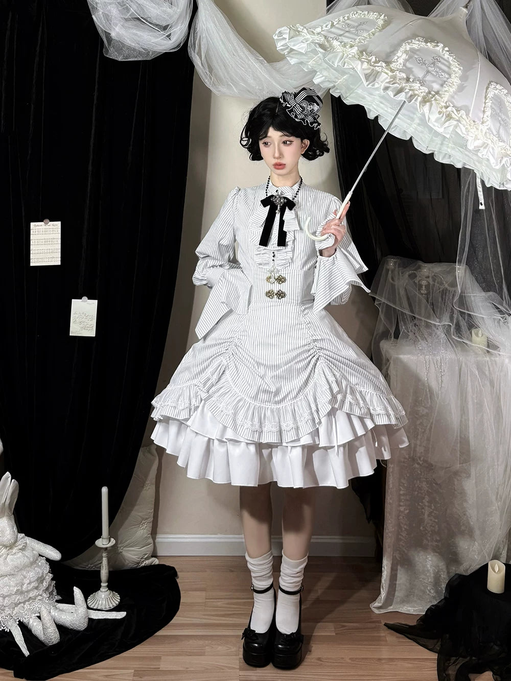 Perint Manor - Gothic Lolita Striped Dress, Tailor-made