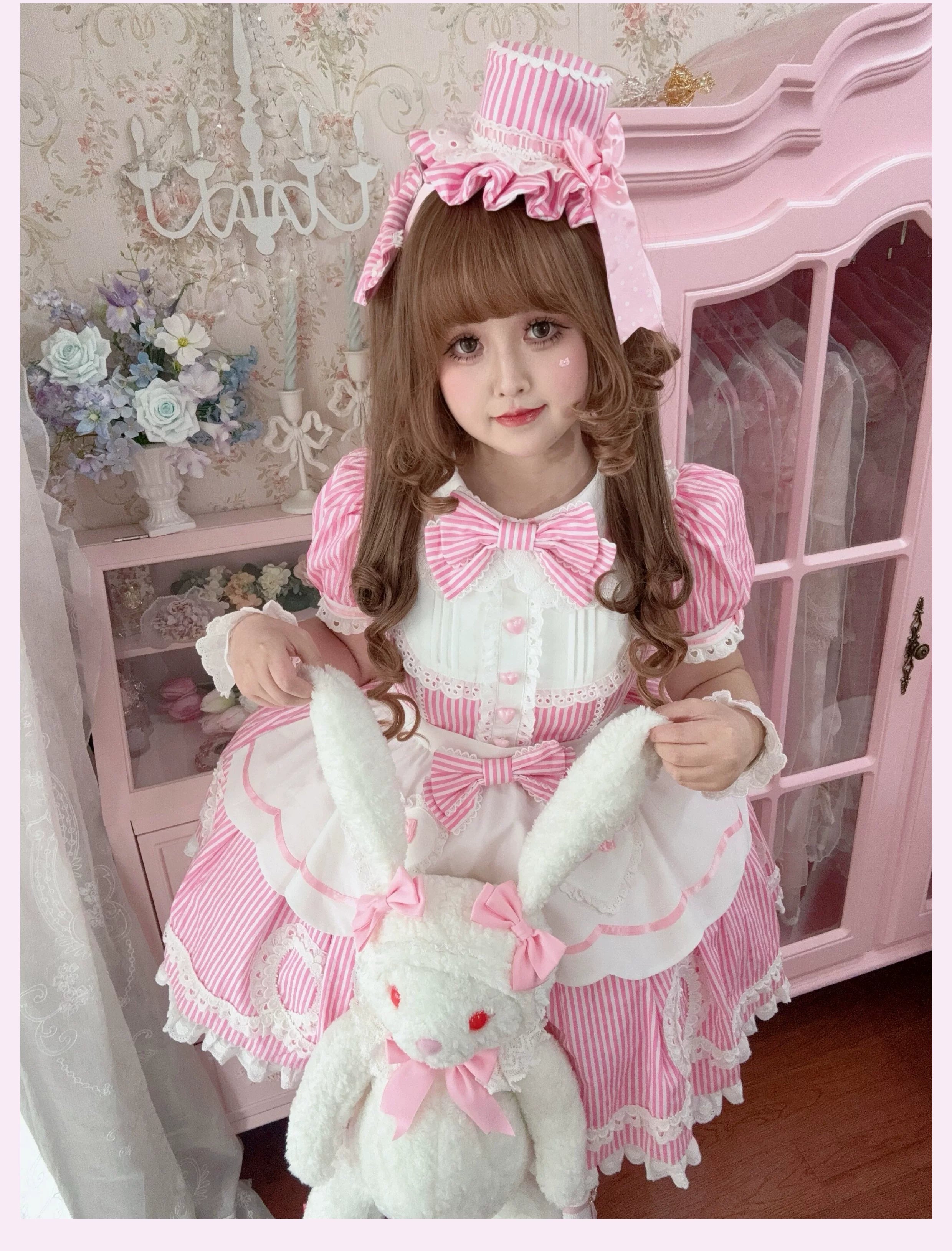 Candy Shop Manager - Old School Lolita Striped OP Dress, Detachable Apron 44788:822067