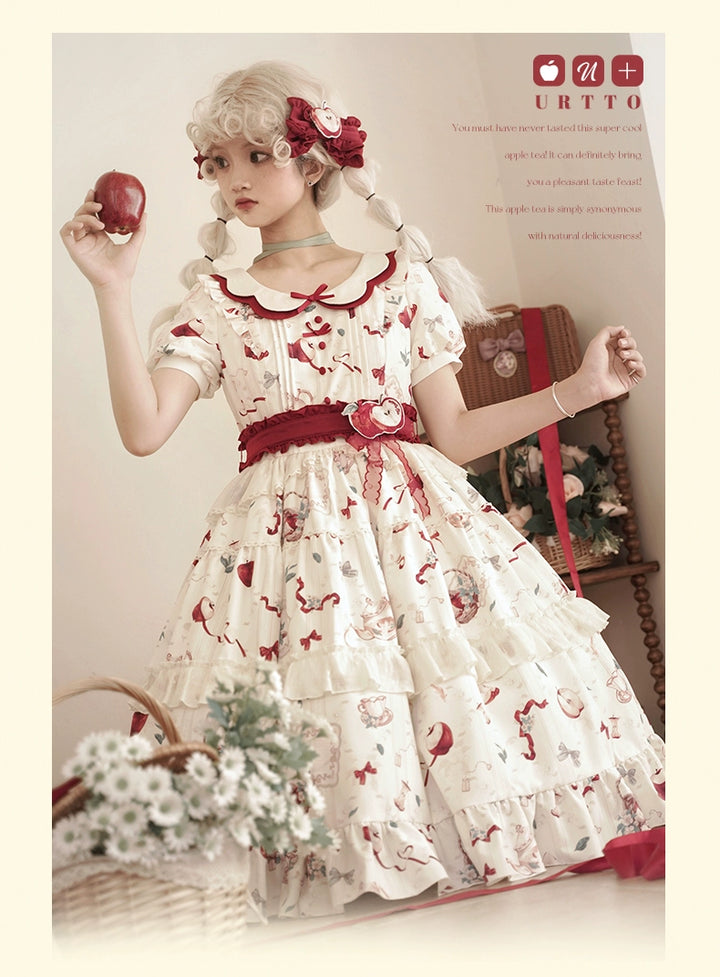 Urtto~Apple Tea~Country Lolita OP Dress Apple Prints Dress for Spring and Summer   