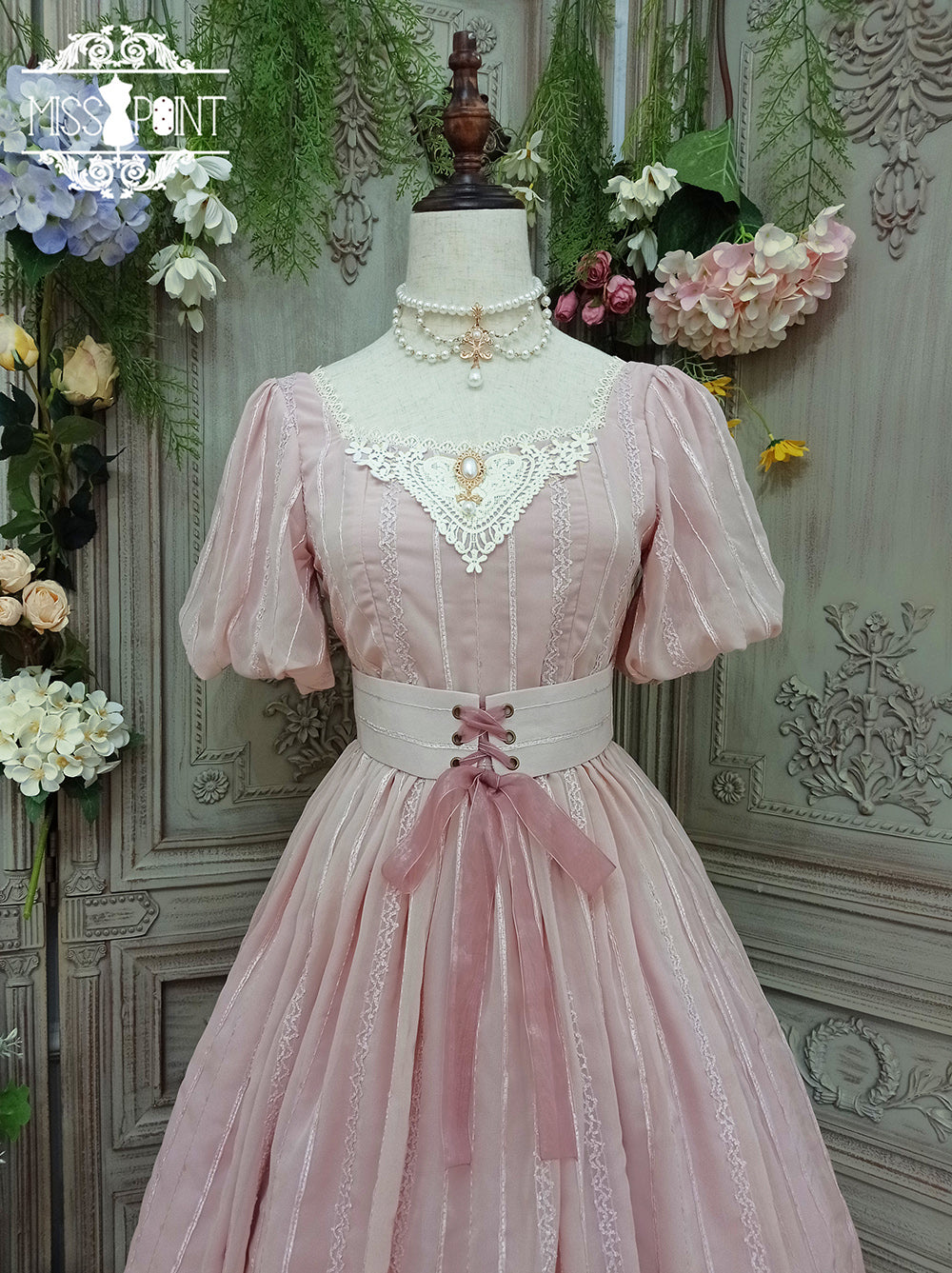 Miss Point - Tulip - Classic Lolita OP Dress Short Sleeve Dress Multicolors XS Pink
