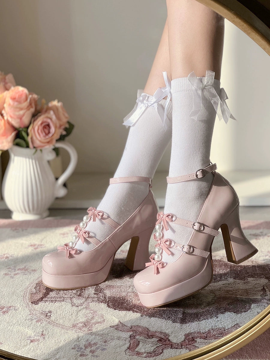 Pure Tea For Dream - Sweet Lolita Platform Pearl Bow Shoes