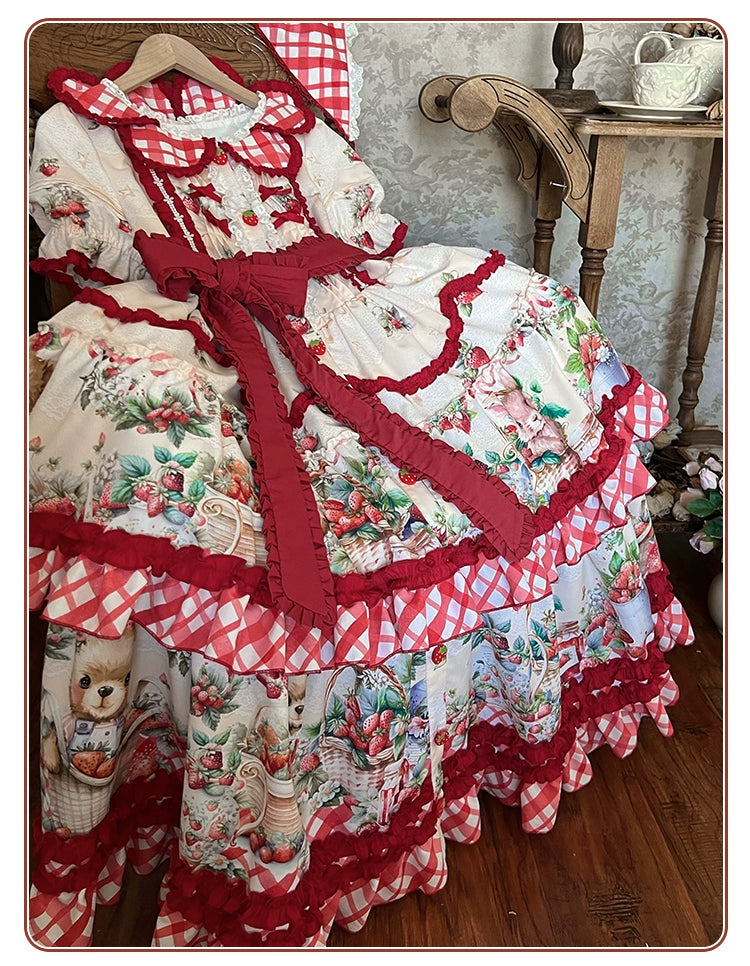 Spireme Cat~December Strawberry Field~Sweet Lolita OP Dress Strawberry Printed Dress