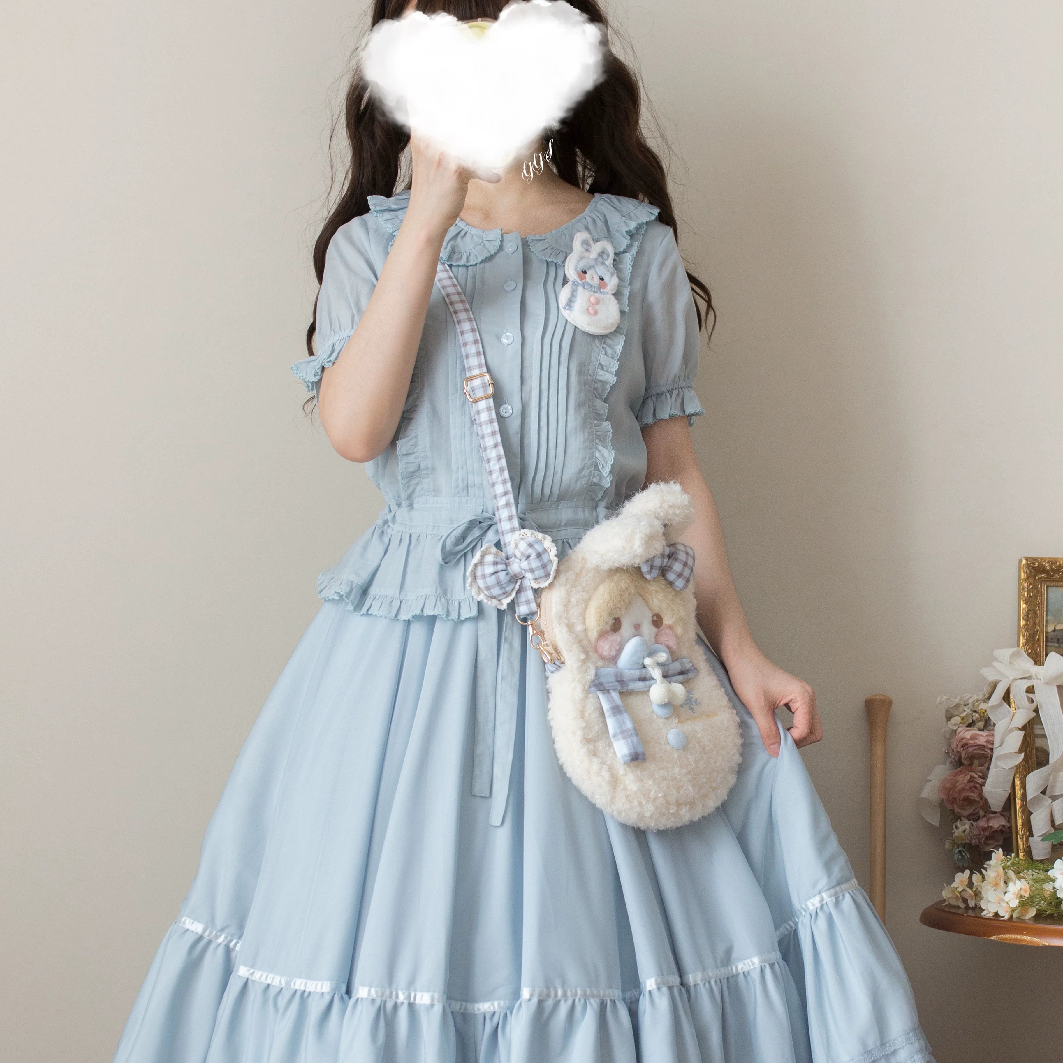 EverSpring - Short Sleeve Sweet Lolita Shirt, Peter Pan Collar 44735:820614