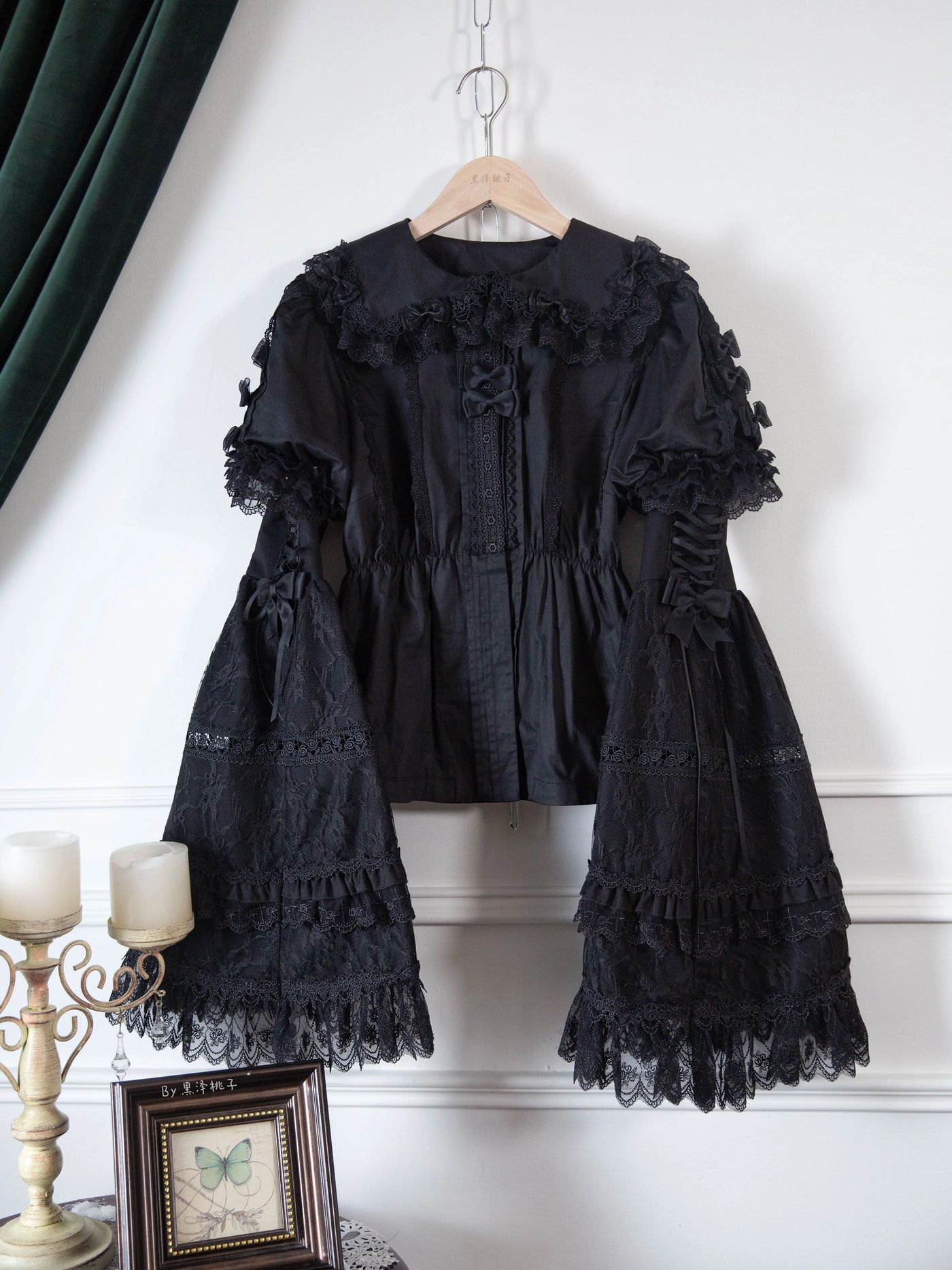 Lost Aqua~Vintage Lolita Dress Set Cotton Shirt XS Black shirt (with black princess sleeves) 