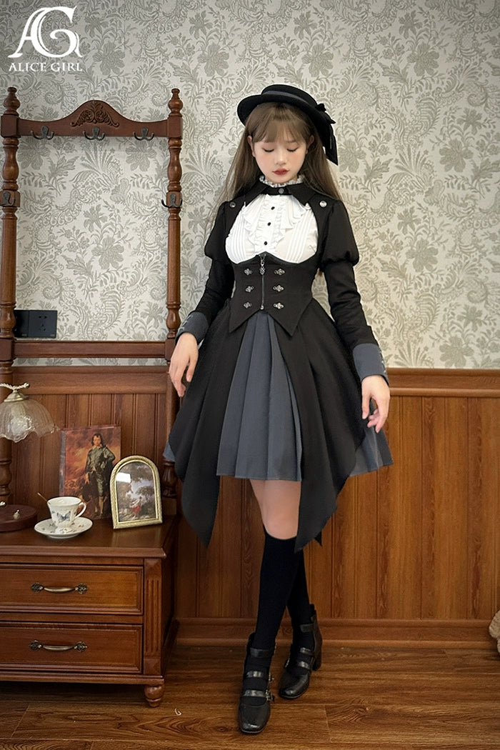 (BFM)Alice Girl~Two-Piece Lolita Dress~Detective Butler Blazer Long Sleeve OP   