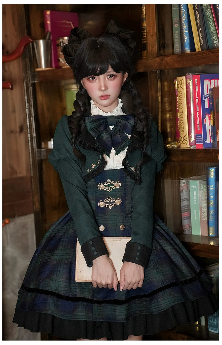 With PUJI - Berlin Souvenir - Plaid Preppy Style Lolita Bust Supporting JSK Outfit 43928:789935