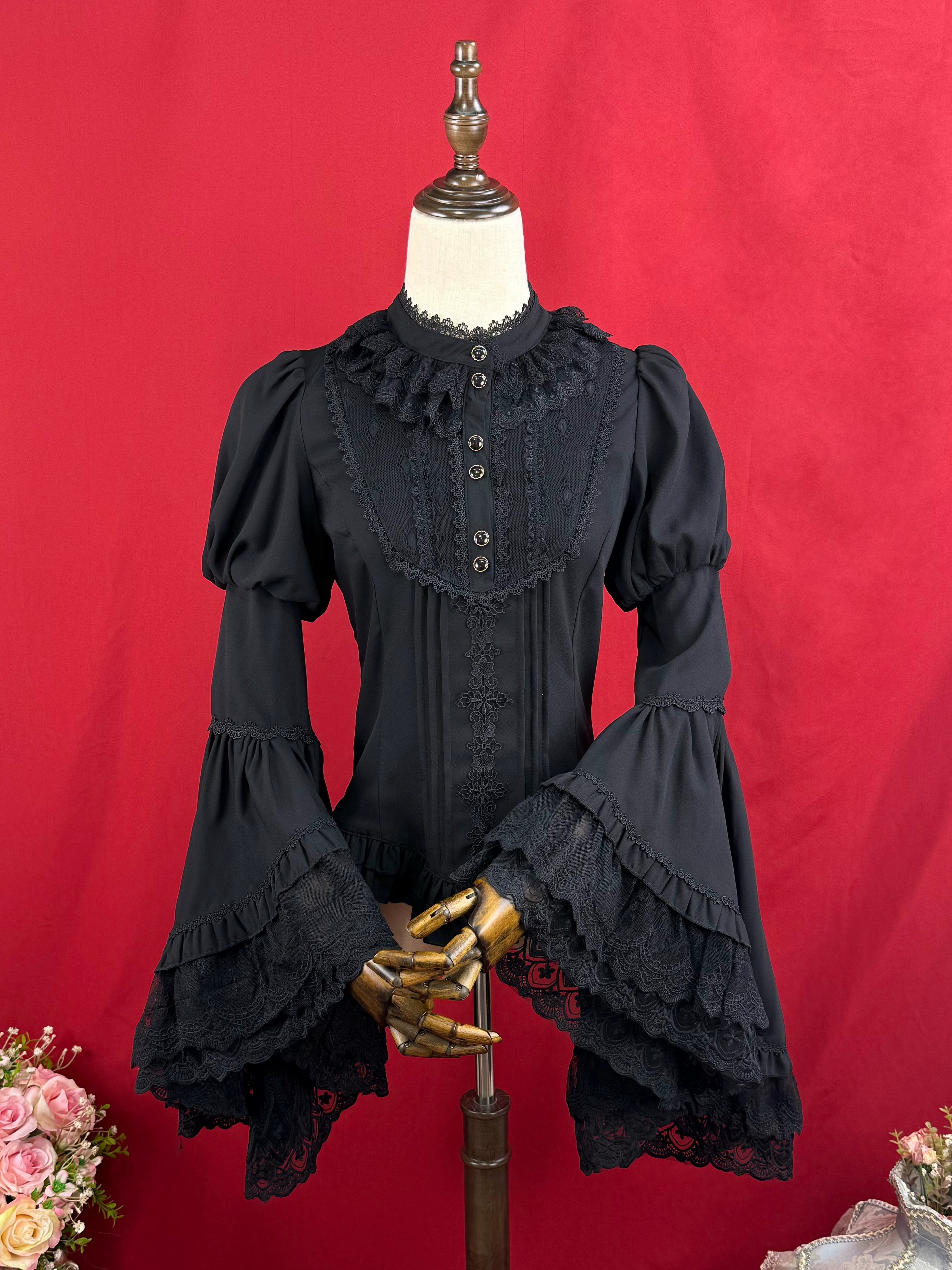 DMFS Lolita - Classic Lolita Blouse Princess Sleeves Lolita Shirt Black S