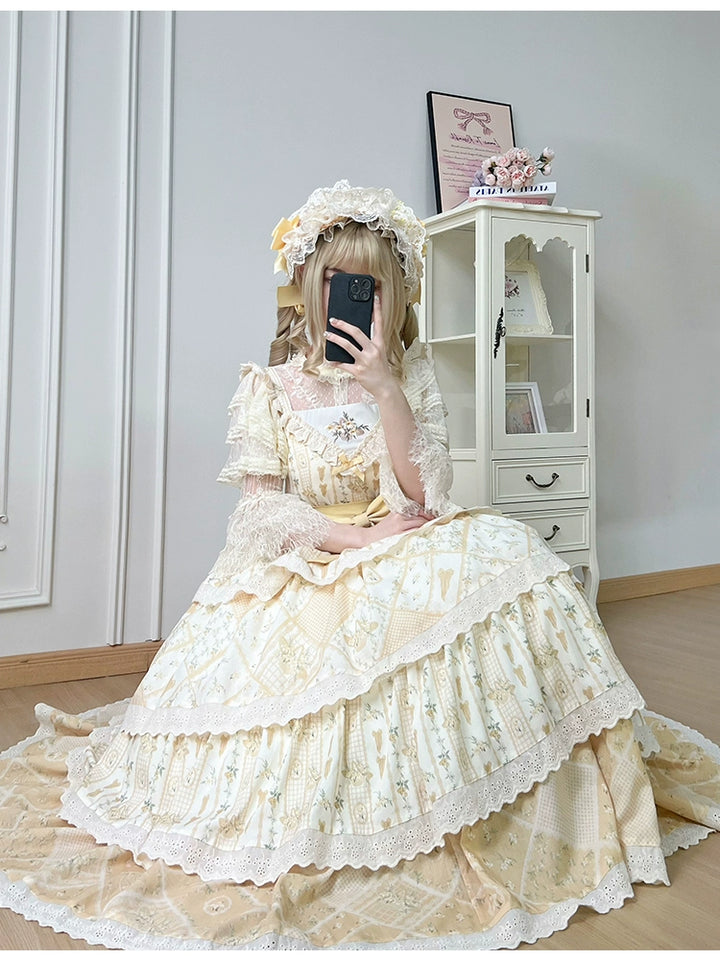 With PUJI~Letter and Poetry Sunflower Matters~Country Lolita JSK Embroidered Printed Lolita Dress   