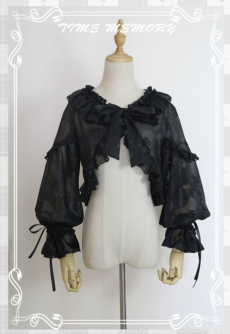 Time Memory~Xianbei~Sweet Lolita Chiffon Lantern Sleeve Cardigan with Bow (L S / black) 34598:463132