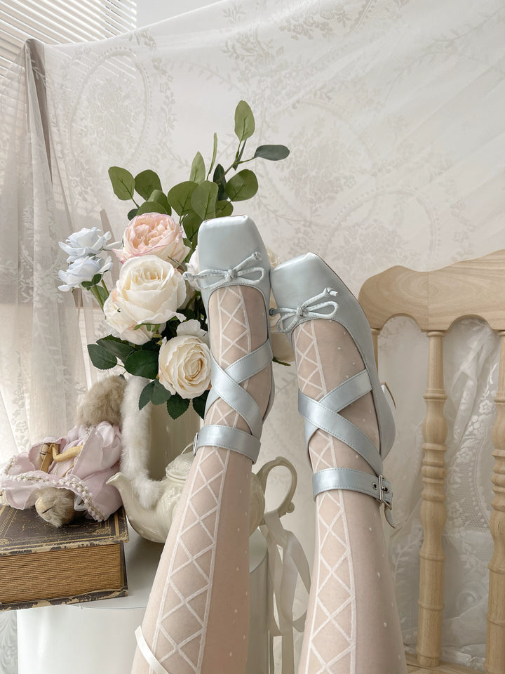 MODO~Elegant Lolita Heels Shoes Square Ballet Shoes   