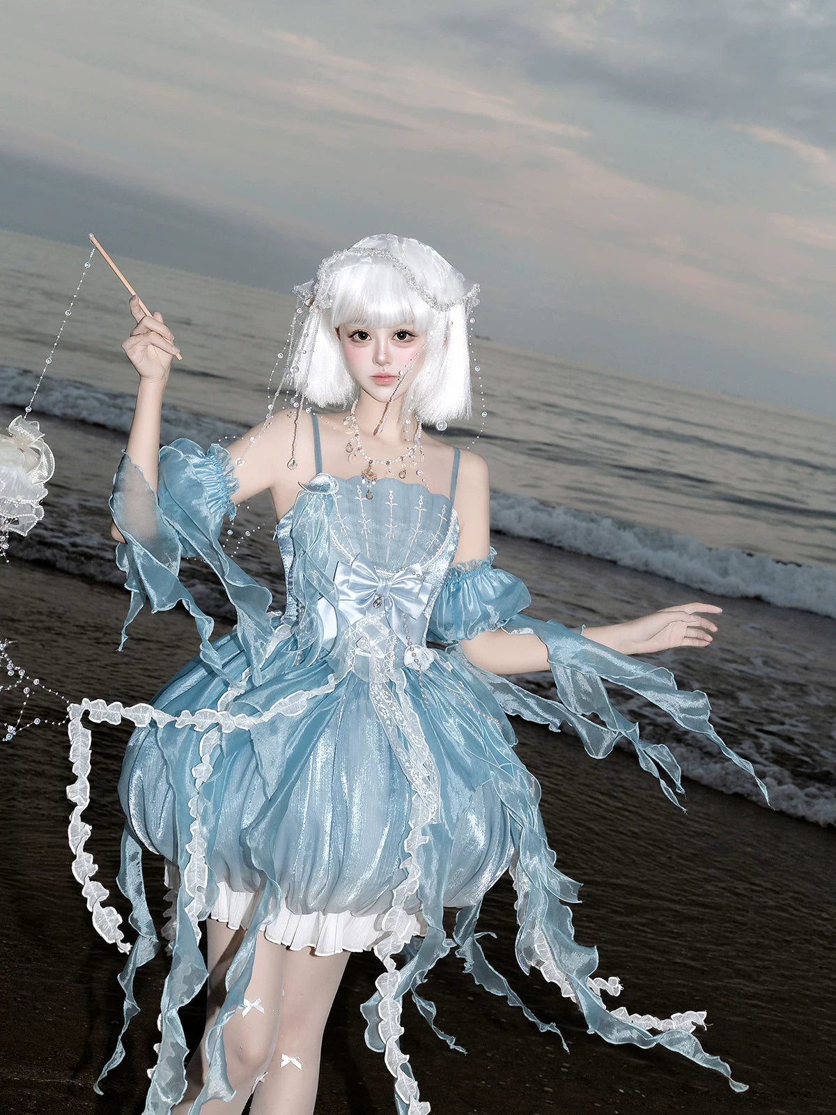 Dreaming Jellyfish - Sweet Lolita JSK Dress, Shell-shaped Neckline and Bubble Hem 45834:864393