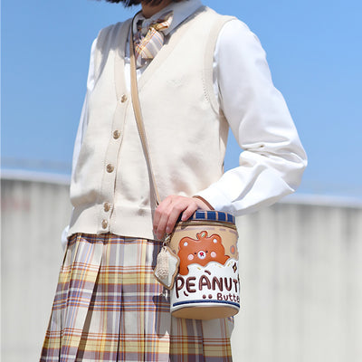 Milk Tea Bear~Bear Peanut Butter~Kawaii Lolita Embroidered Bucket Crossbody Bag   
