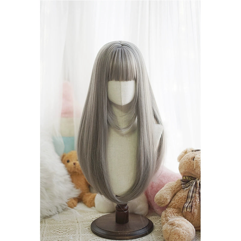 Imperial Tea - Daily Lolita Wig Long Straight Wigs Green wood flaxen gray
