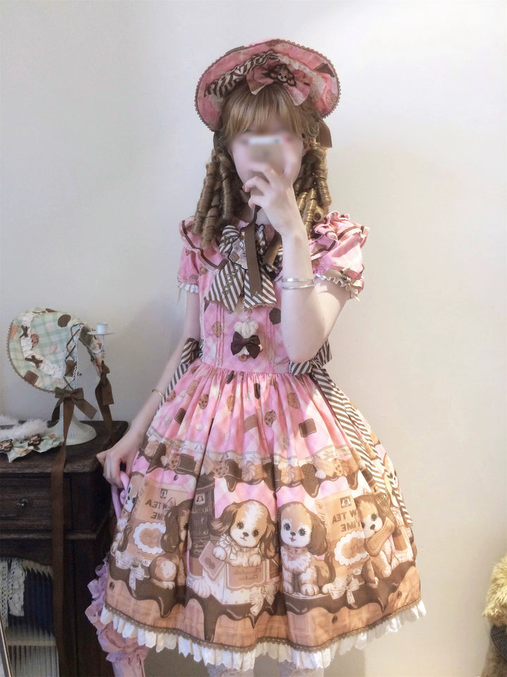 Babyblue~Dog Bakery~Old School Lolita OP Dress Sweet Dress with Accessories