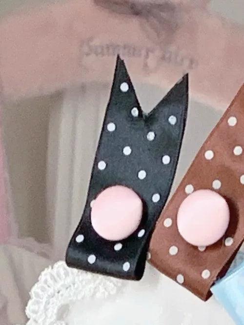 Kawaii Lolita Bunny Ear Hairband, Polka Dot Bow A Pair of Bunny Ear Clip (black with pink button) - not sold separately