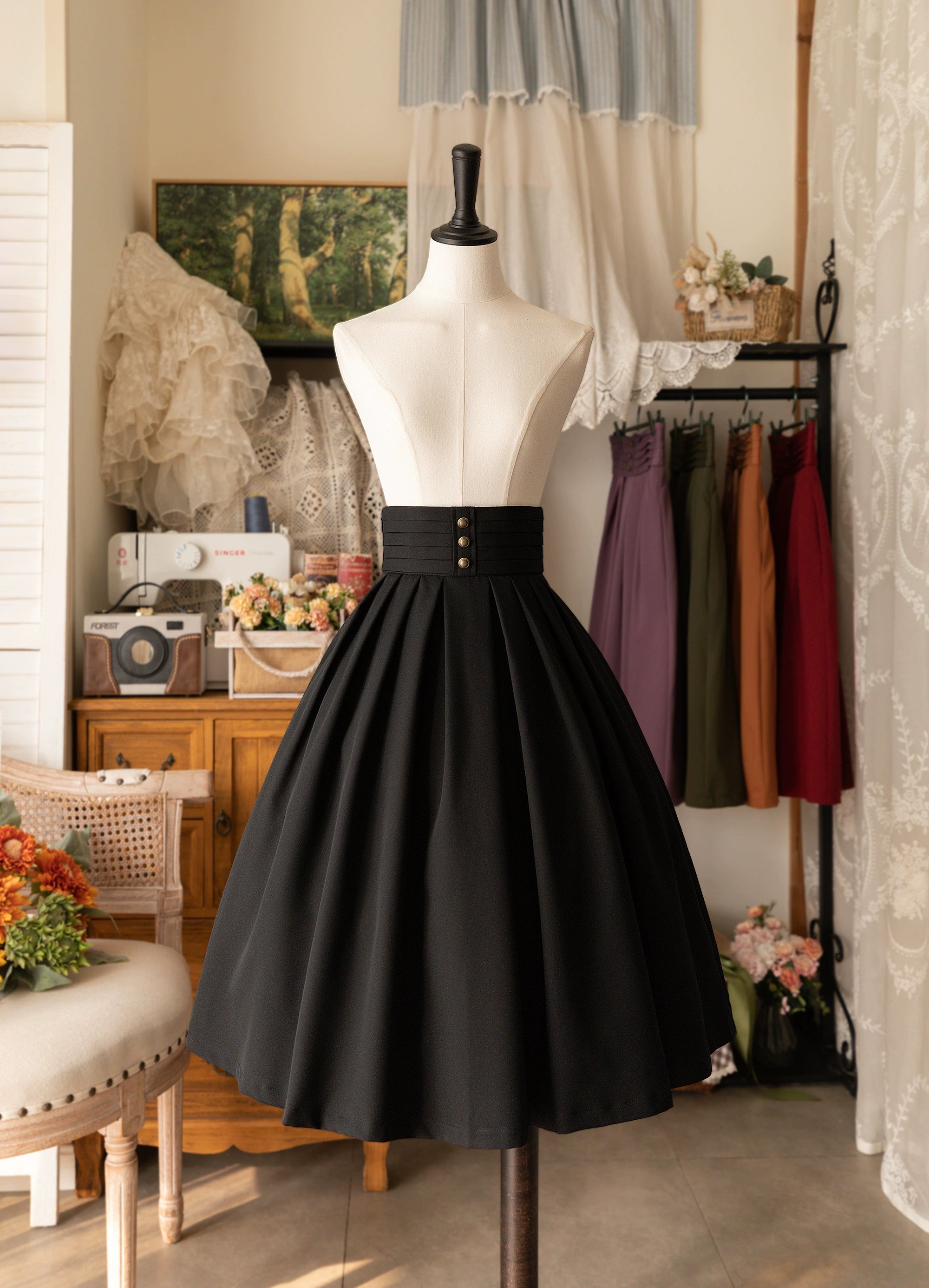 Forest Wardrobe - Forest Basket - Elegant Lolita Pleated Skirt S Black