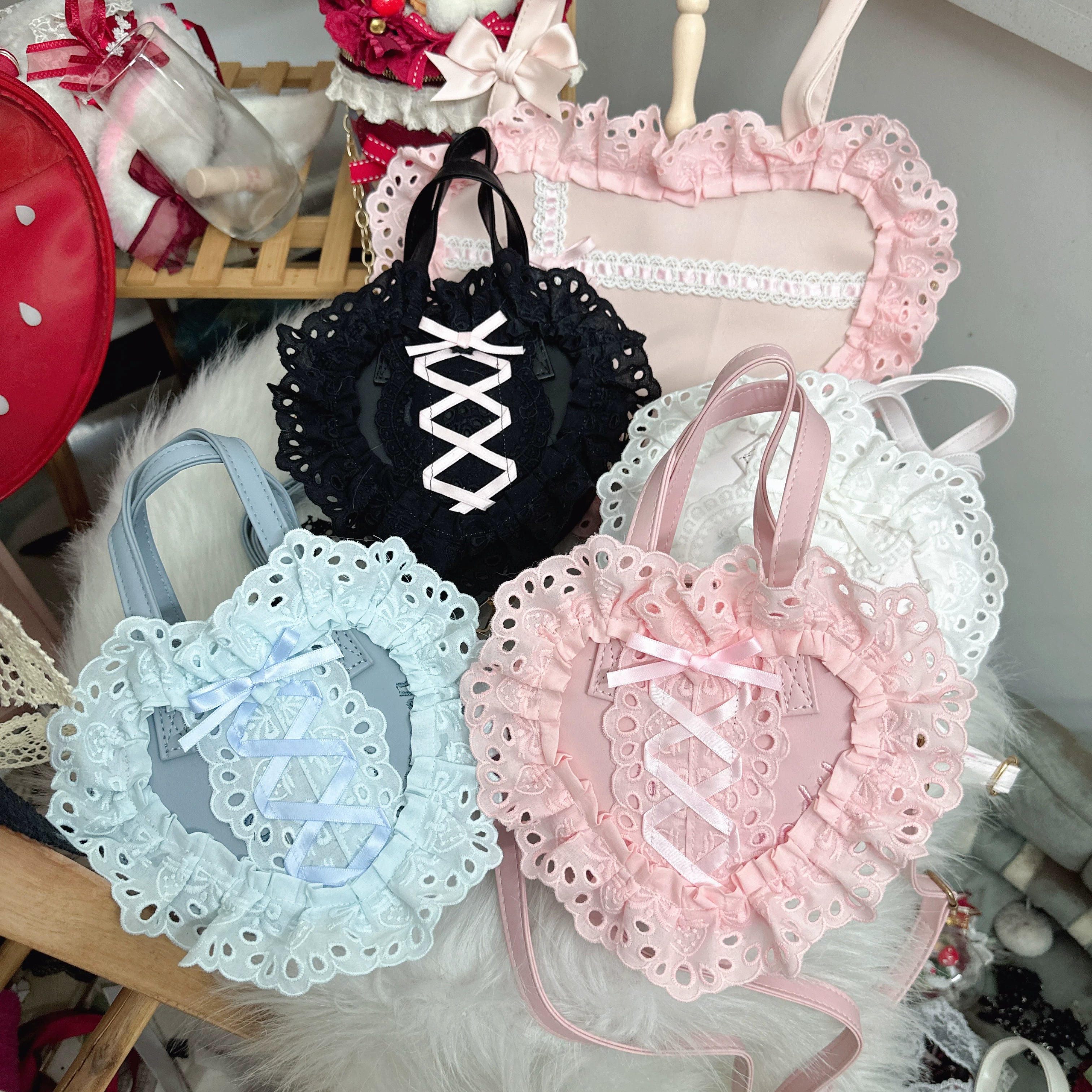 Chestnut Lolita - Sweet Lolita Bag Heart-shaped Lace Bag Multicolors