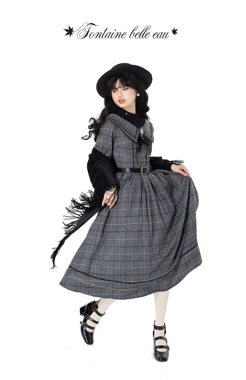 ZeeYe~Maple Dan Bai Lu~Classic Lolita Plaid Dress Long Sleeved OP