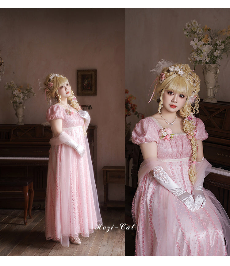 Hezi's Cat Haven~Mist Rose~Plus Size Lolita Empire Waist OP Dress 42268:734356