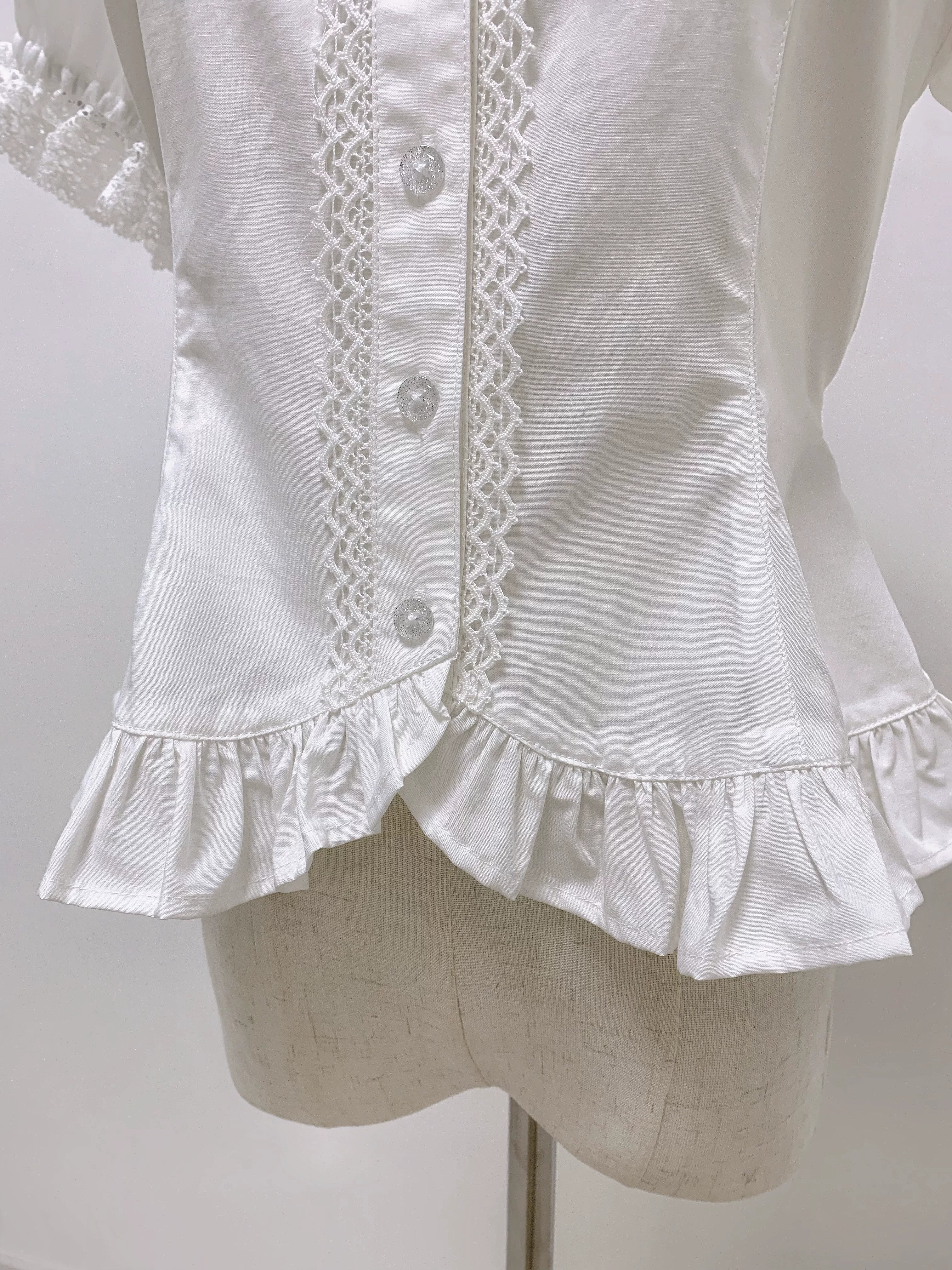 Ice Cream - Old School Lolita White Fitted Blouse with Bow 45602:854755