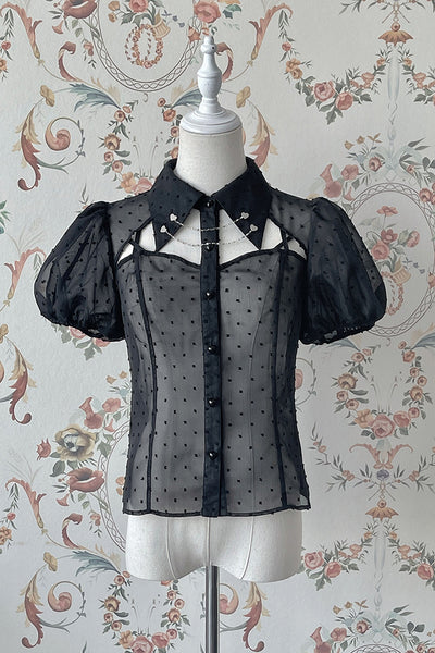 (Buyforme)Alice Girl~Gothic Lolita Blouse Short Sleeve Black Shirt XS black 