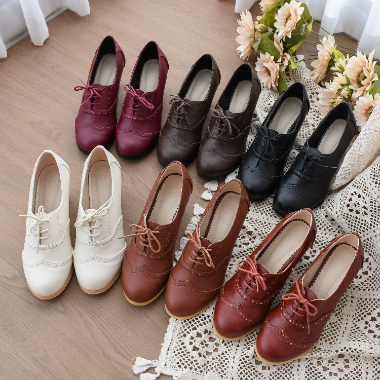 Sentaro - Retro Lolita Heel Shoes Handmade Perforated Strap Leather Shoes