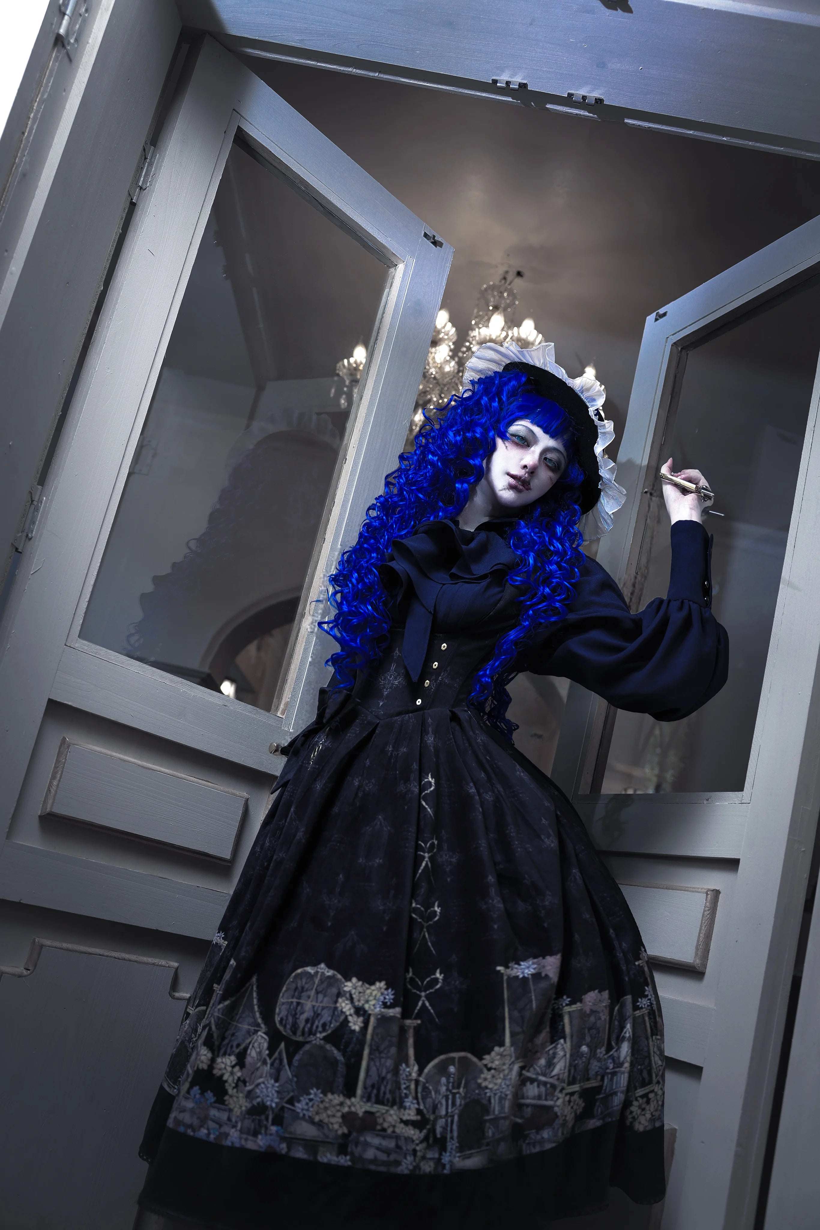 Window of Shadows - Plus Size Gothic Lolita OP & JSK, Window and Floral Print 45889:866714