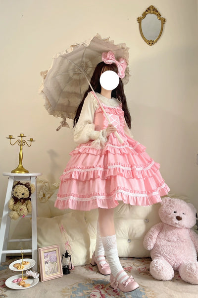 Sugar Girl~Sweet Lolita JSK Dress Summer Straps Dress Free size Light pink long JSK 