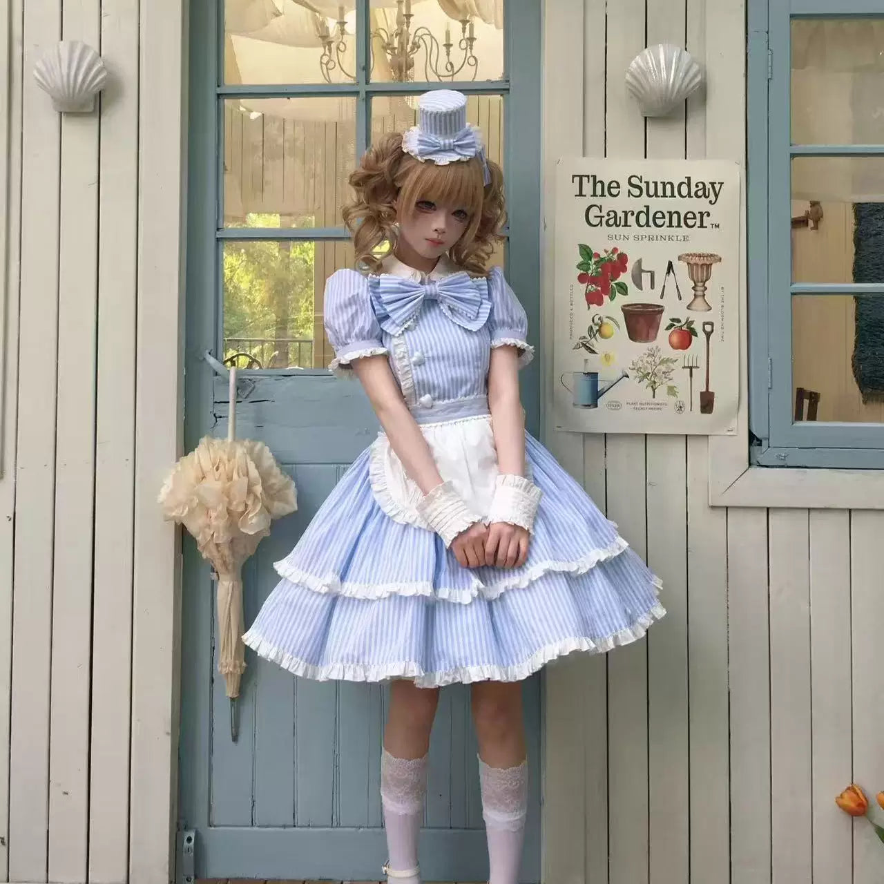 Ever-charming Miss Stripes - Striped Old School Lolita OP Dress, Detachable Apron 44920:827561