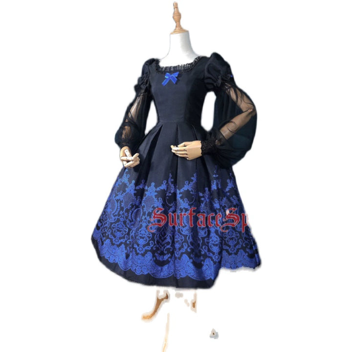 (BFM)Surface Spell~Nocturne~Custom Gothic Lolita Dress Brocade Puff Sleeve OP S black 