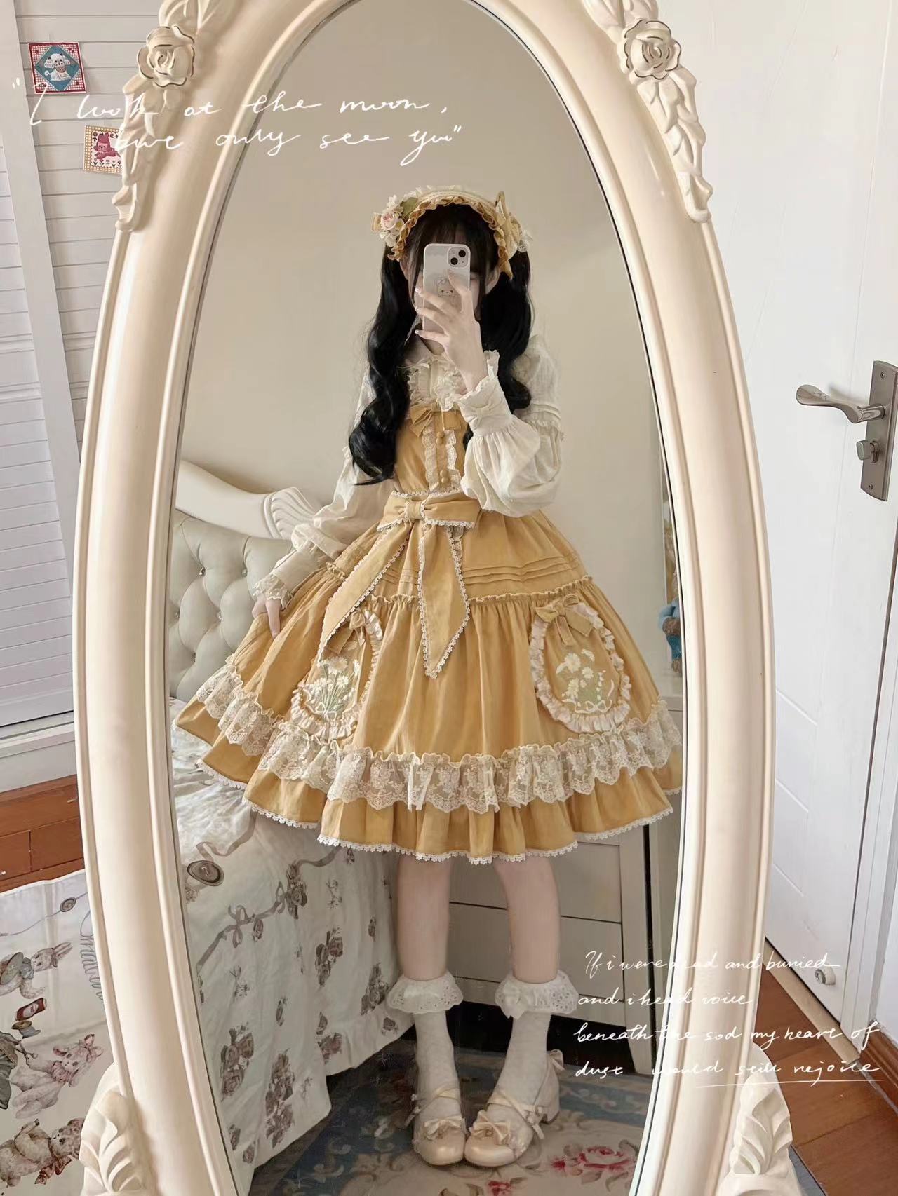 MieYe~Dasiy Letter~Sweet Lolita Dasiy Embroidery JSK S yellow JSK 