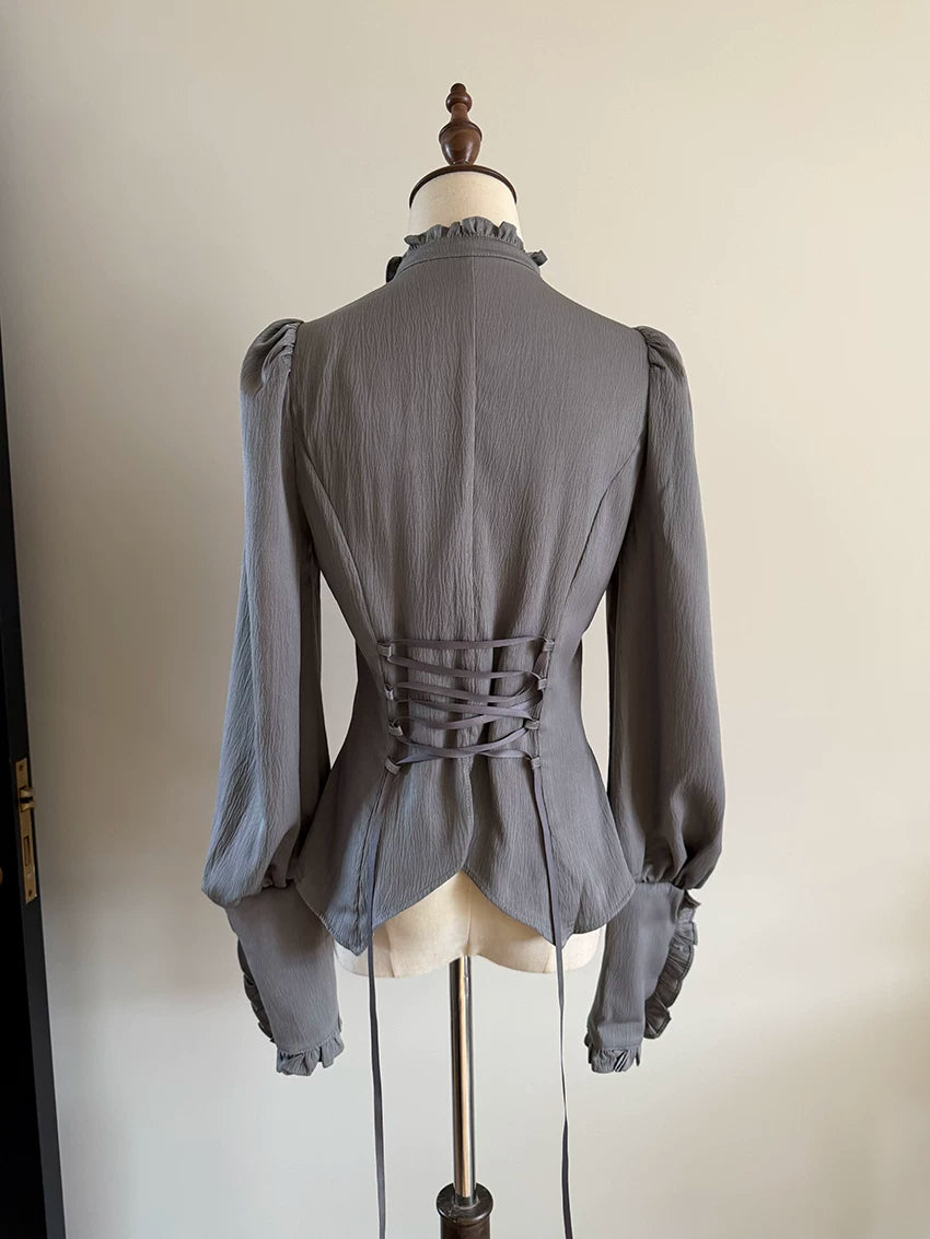 Misty Night Bell - Gothic Lolita Long Sleeve Blouse, Pintuck Placket