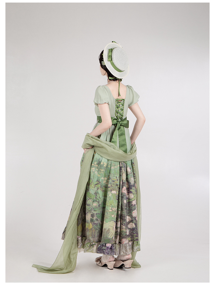 With PUJI~Blooming Rose~Chiffon Classic Lolita Dress Set Painting Styled OP & JSK 42925:758697