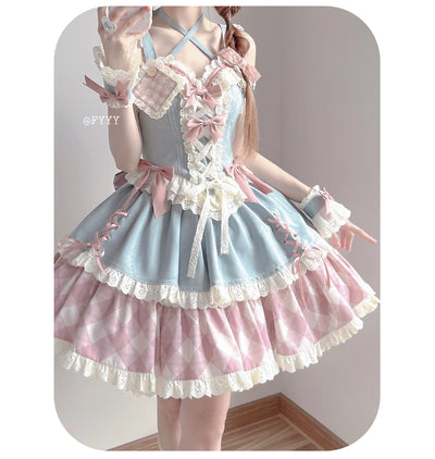 Kuma~Sweet Cowboy~Sweet Lolita Pastel Colors Denim Skirt Set   