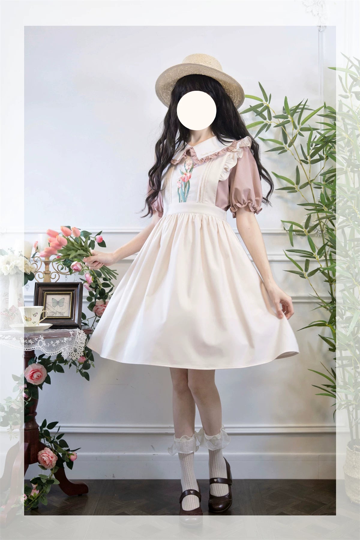 Little Florist - Classic Lolita Salopette Dress & Blouse Set, Tulip Embroidery 45833:864217
