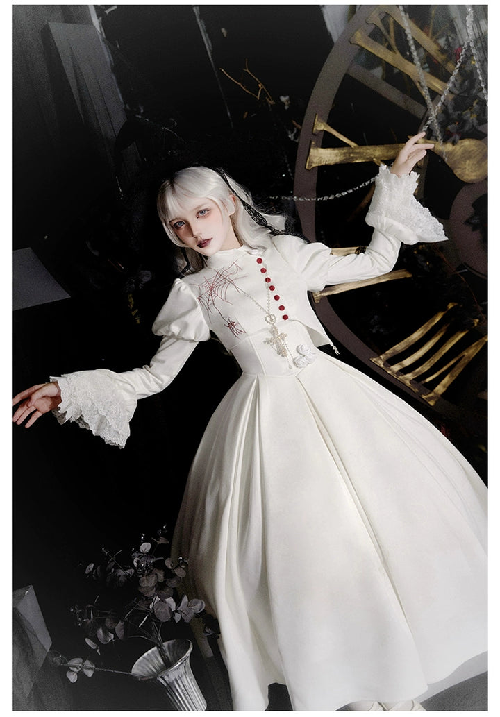 With PUJI~Enigmatic Night Poem~Halloween Gothic Lolita Fishbone Bustier Dress Embroidered Coat 39968:648098