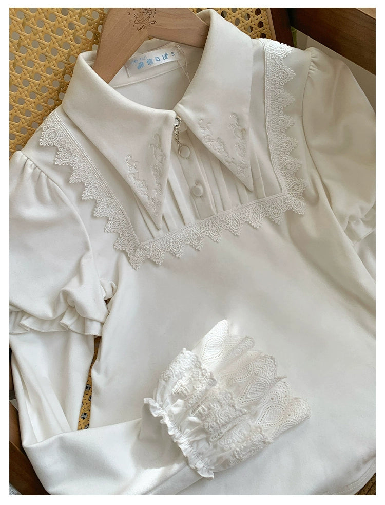 With PUJI - The Vow - Solid Lolita Sweater, Juliet Sleeve, Pointed Collar