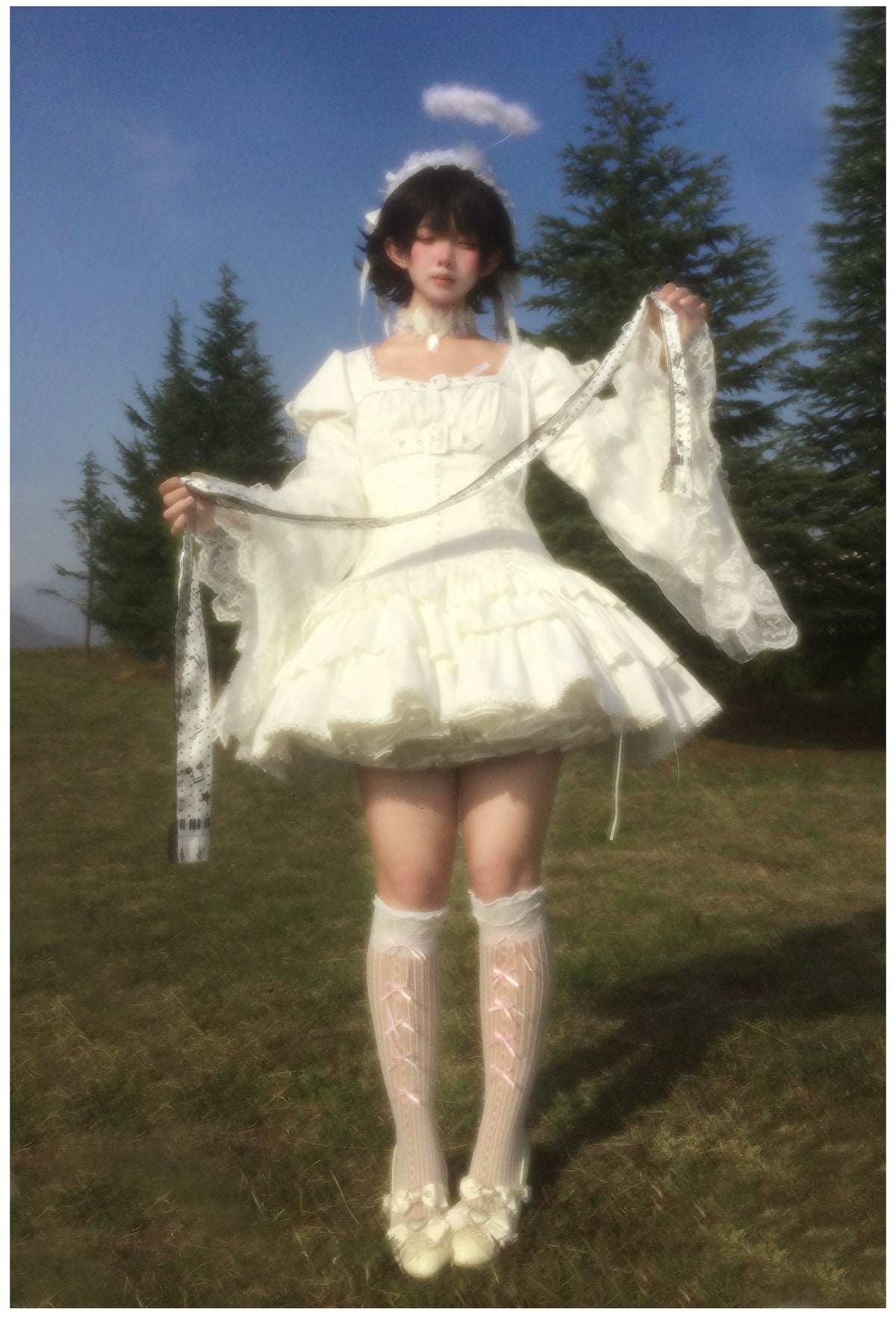 White Night Feather - Gothic Lolita OP Dress & Leg Warmers Set, Angel Cross Theme 46055:874009