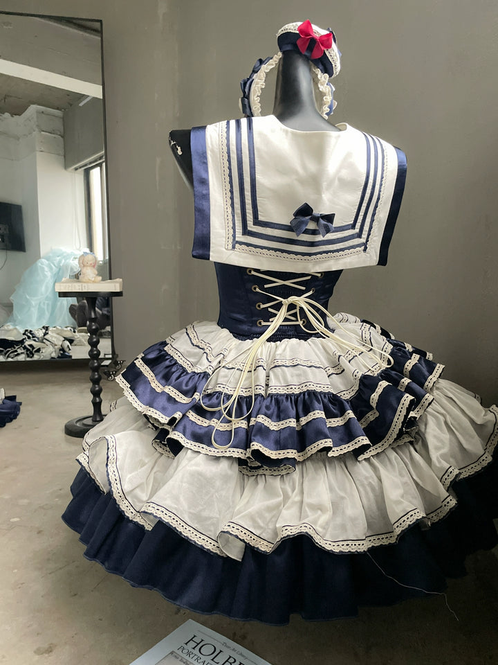 POSHEPOSE~Girl's Shore~High-End Sailor Lolita Dress Set   