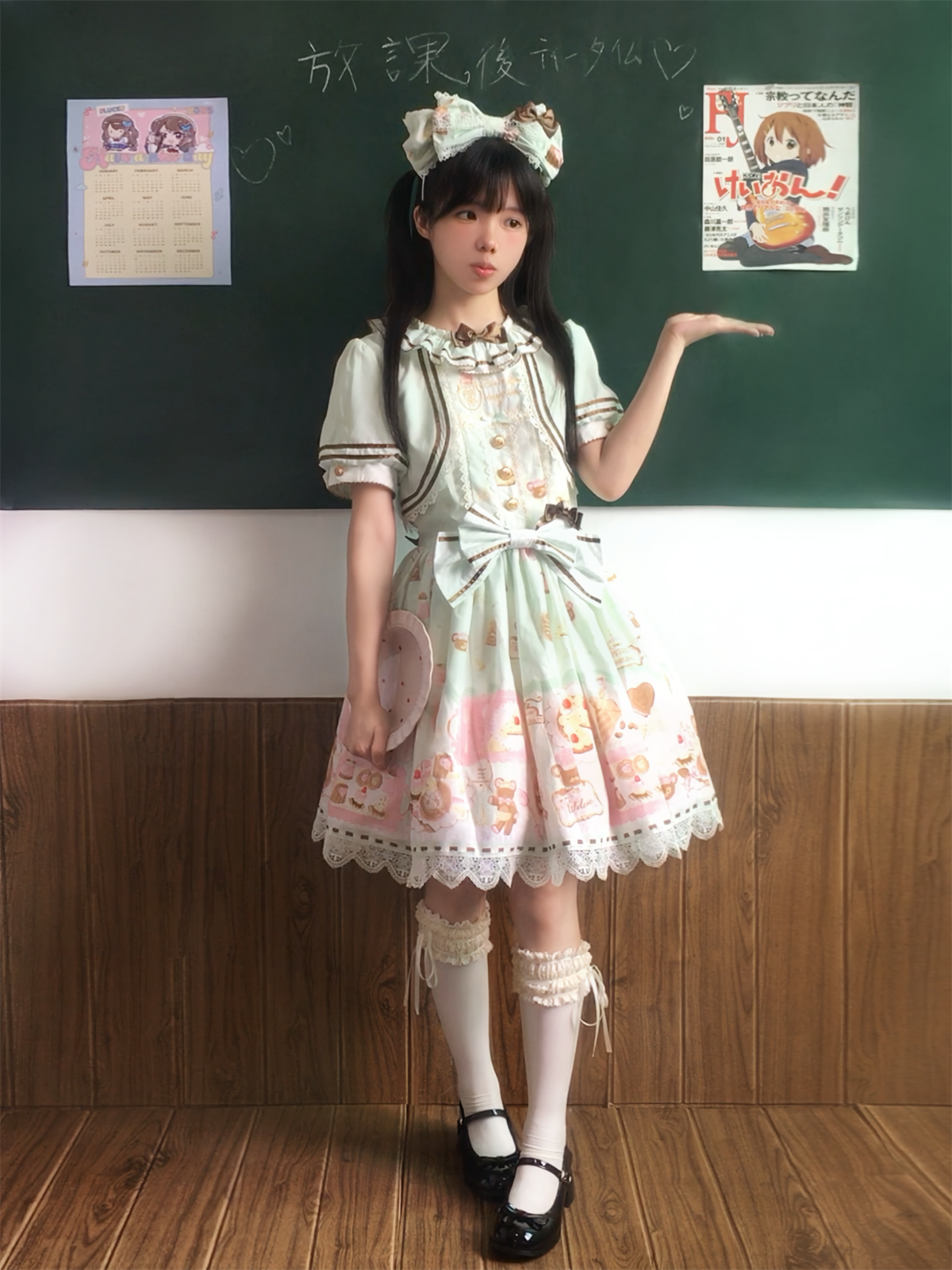 Babyblue - Dream Teahouse - Dessert Print Kawaii Lolita OP Dress Suit 43332:773701