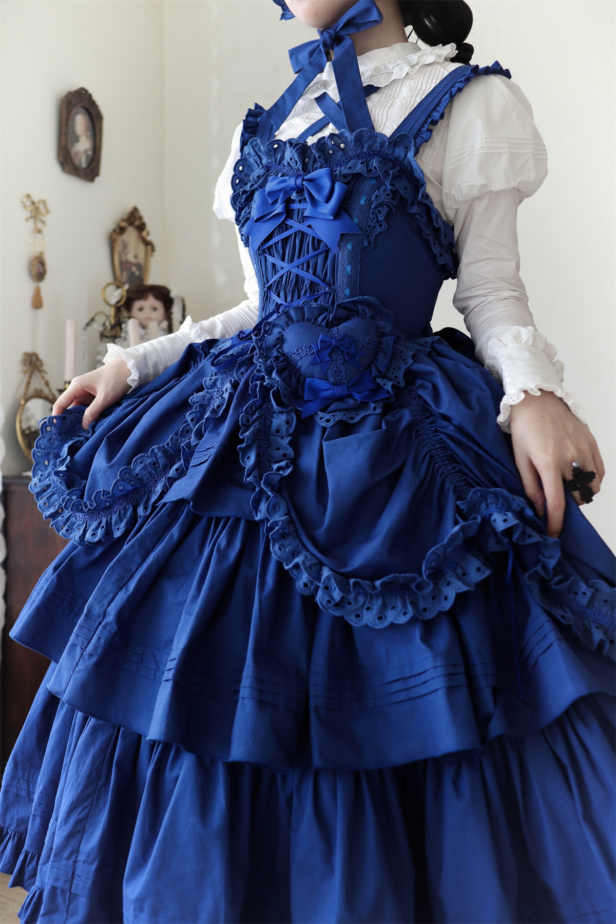 Cotton Gothic Lolita Long JSK, Drawn-up Hem 45213:841024