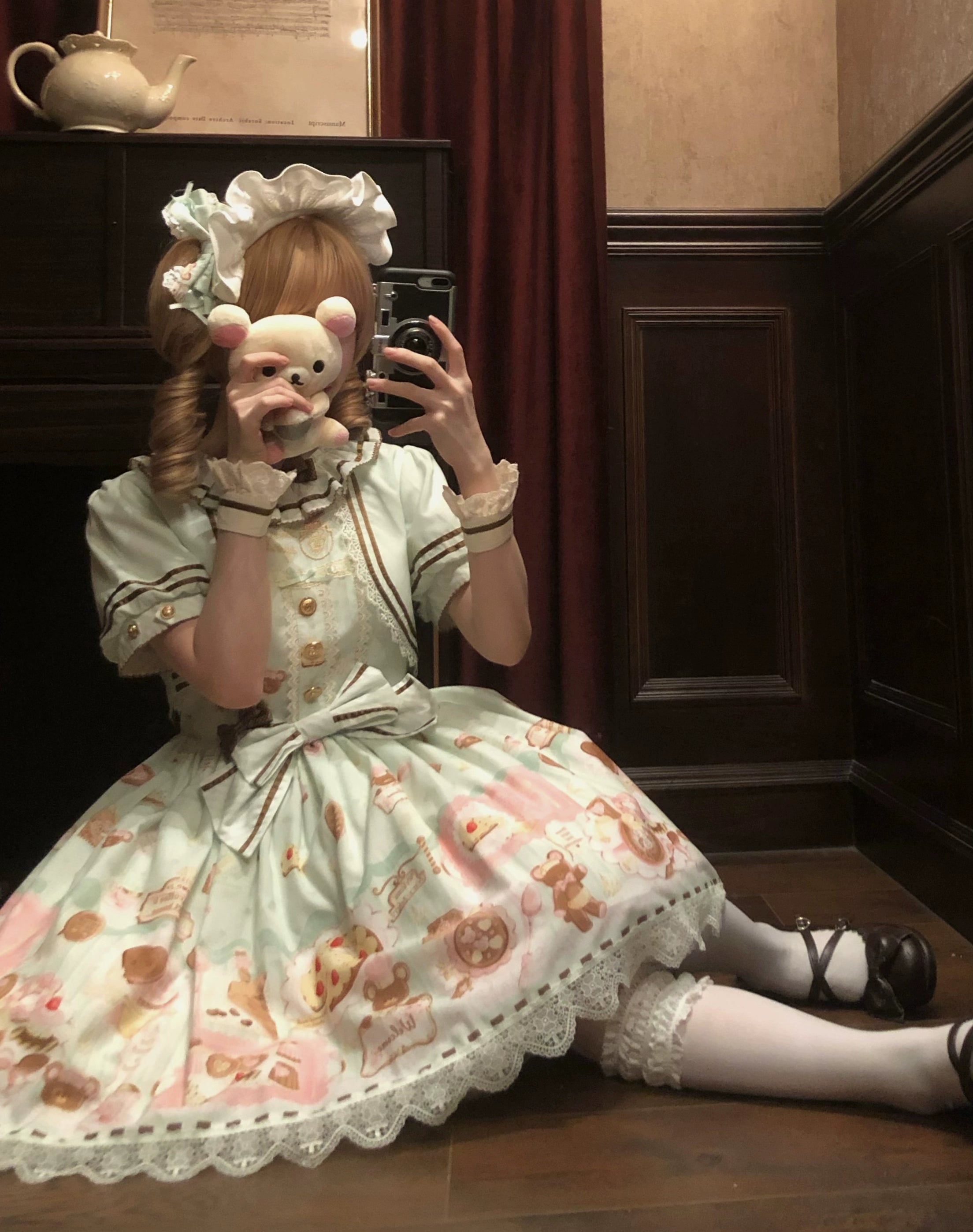 Babyblue - Dream Teahouse - Dessert Print Kawaii Lolita OP Dress Suit 43332:773730