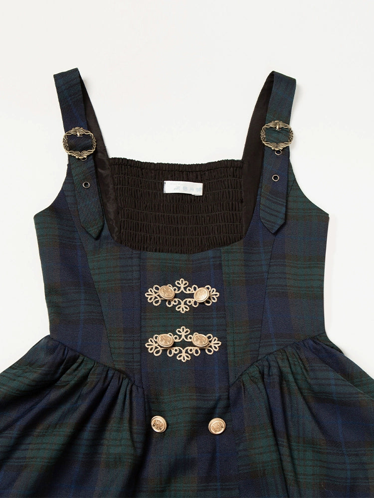 With PUJI - Berlin Souvenir - Plaid Preppy Style Lolita Bust Supporting JSK Outfit 43928:789908
